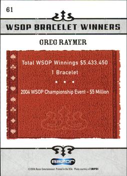 2006 Razor Poker #61 Greg Raymer Back